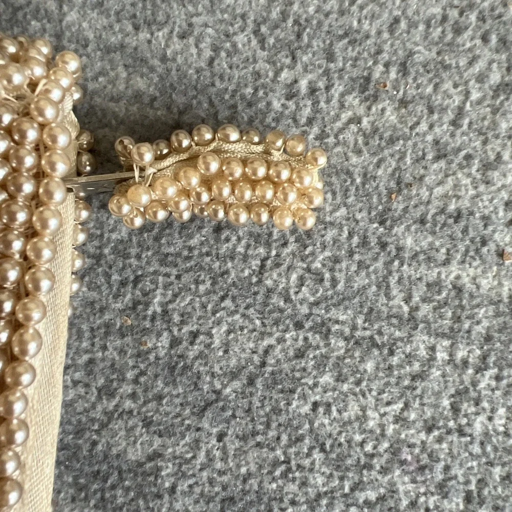 Beaded Coin Purse Small Zipper Bag Vintage Style Pearl Design Made In Japan EUC